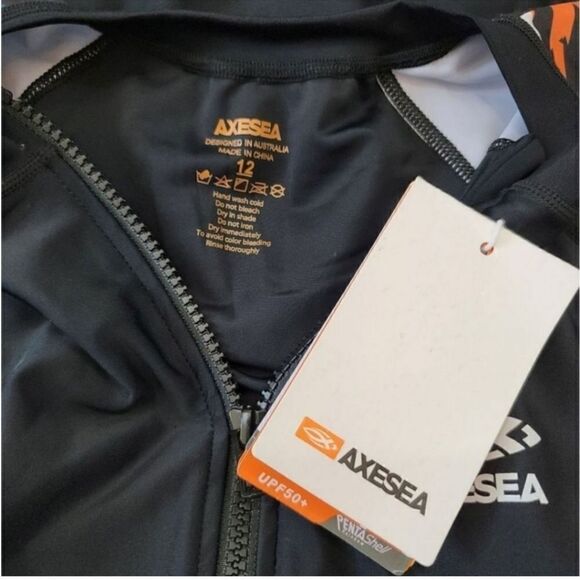 NEW Axesea Tide Front Zipper Retro One Piece Swimsuit in Sun Song Black Size 12 - Picture 7 of 11